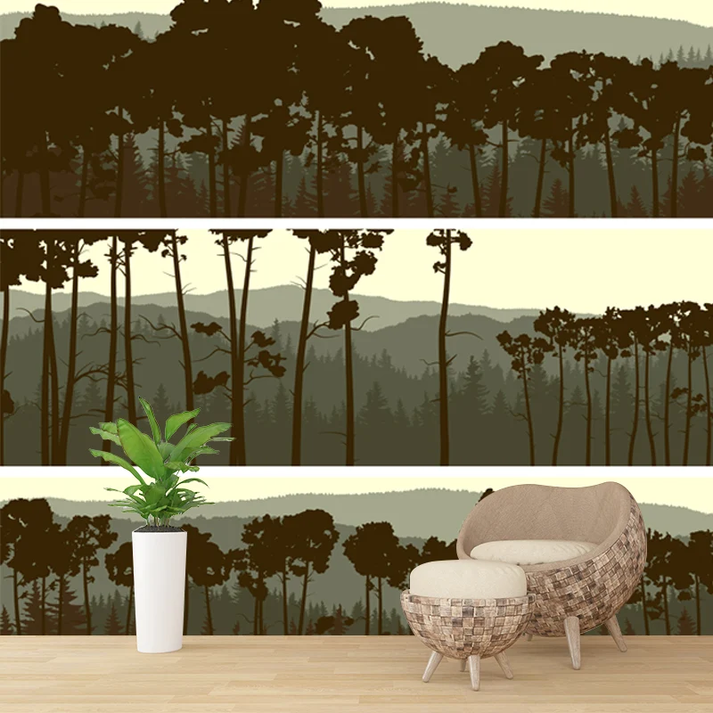 Mural de pared de bosque de peltre, paisaje modernista, arte de pared resistente la humedad para sala de estar Peltre Clea...