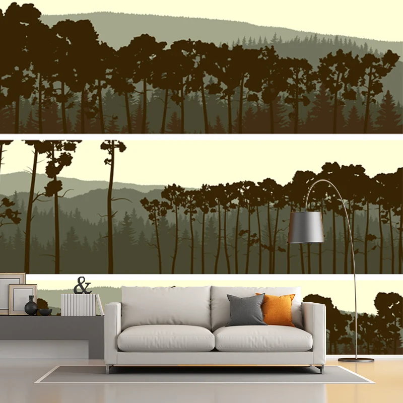 Mural de pared de bosque de peltre, paisaje modernista, arte de pared resistente la humedad para sala de estar Peltre Clea...