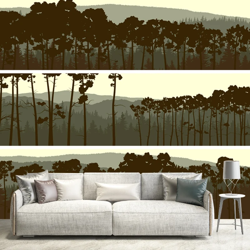 Mural de pared de bosque de peltre, paisaje modernista, arte de pared resistente la humedad para sala de estar Peltre Clea...