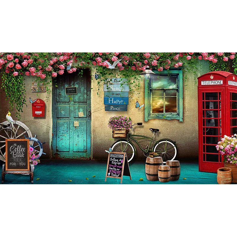 Mural de pared de calle europea para pared decorativa, color pastel, tamaño personalizado disponible Rosa Clearhalo