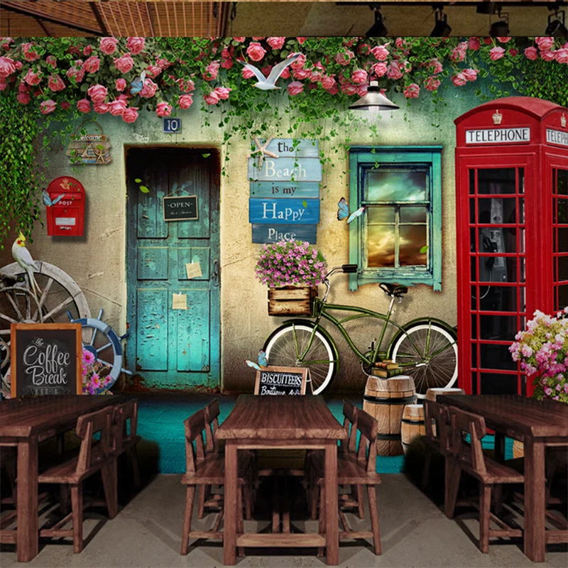 Mural de pared de calle europea para pared decorativa, color pastel, tamaño personalizado disponible Rosa Clearhalo