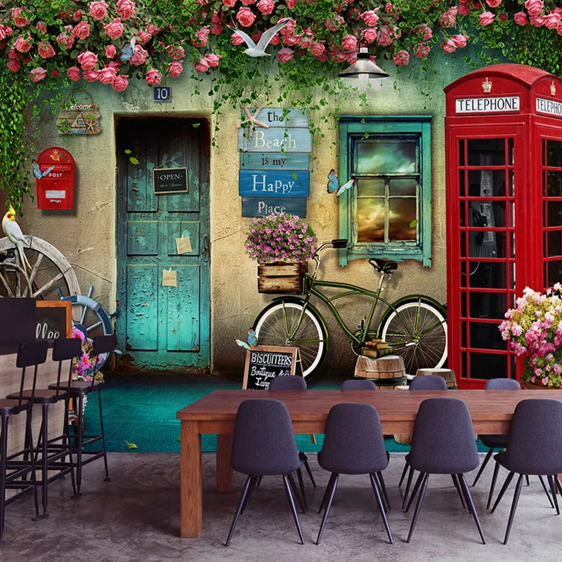 Mural de pared de calle europea para pared decorativa, color pastel, tamaño personalizado disponible Rosa Clearhalo