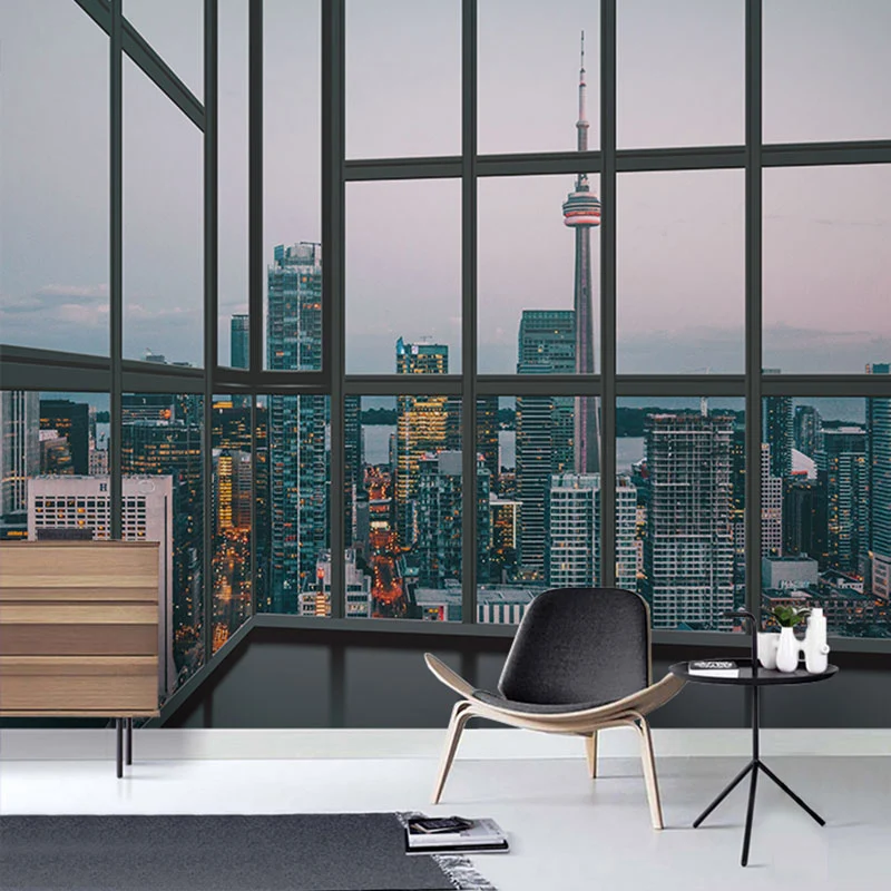 Mural de pared completo, impresión 3D contemporánea, vista de la ciudad desde la oficina, arte de pared en color natural M...