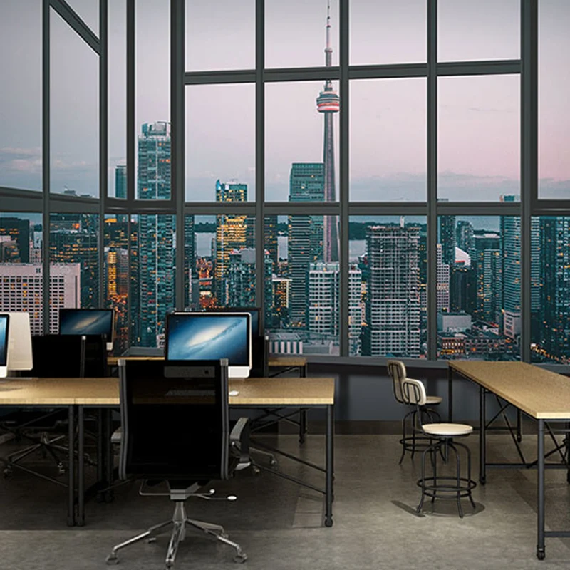 Mural de pared completo, impresión 3D contemporánea, vista de la ciudad desde la oficina, arte de pared en color natural M...