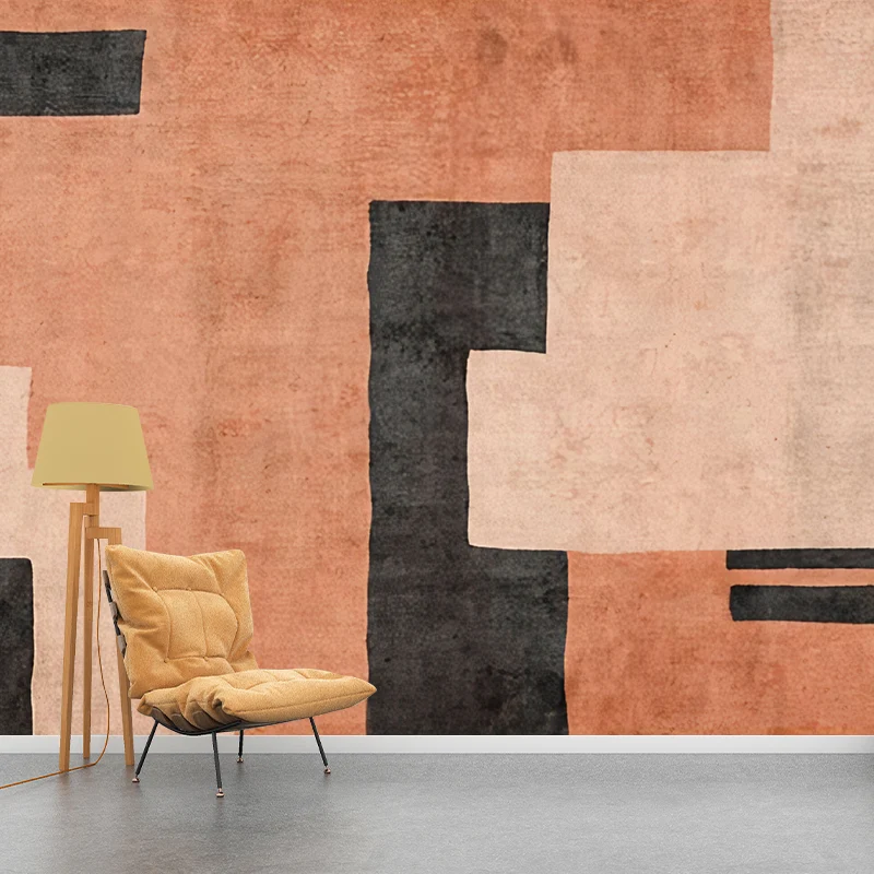 Mural de pared con bloques de colores grandes para decoración de cafeterí, arte de pared sencillo en naranja y negro, resi...
