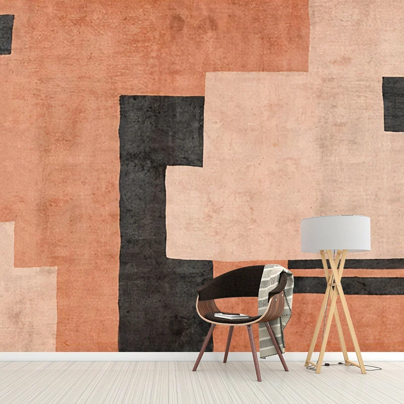 Mural de pared con bloques de colores grandes para decoración de cafeterí, arte de pared sencillo en naranja y negro, resi...