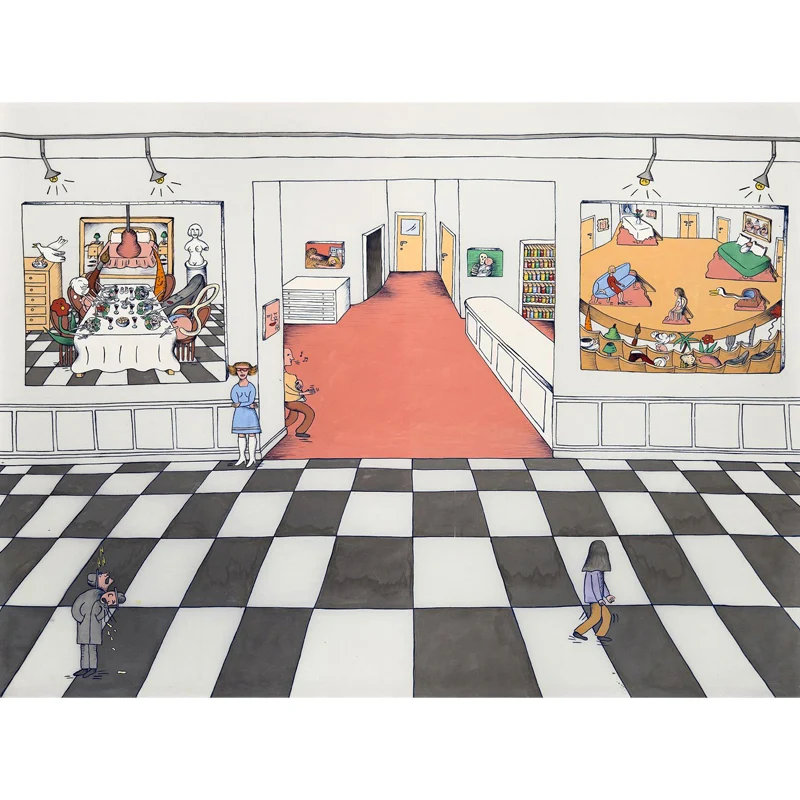 Mural de pared con figura de estilo ilustrativo, revestimiento de paredes gigante para comedor, personalizado Negro Clearhalo