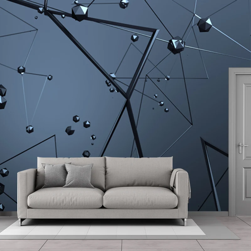 Mural de pared con formas geométricas 3D para habitación de niños, arte de pared personalizado en negro, no tejido Negro C...