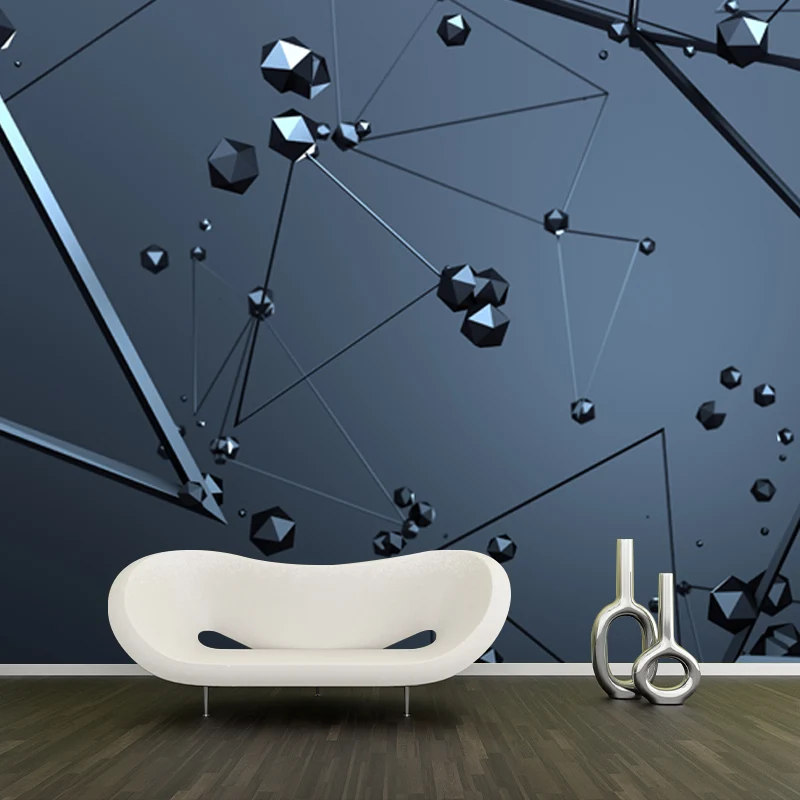 Mural de pared con formas geométricas 3D para habitación de niños, arte de pared personalizado en negro, no tejido Negro C...