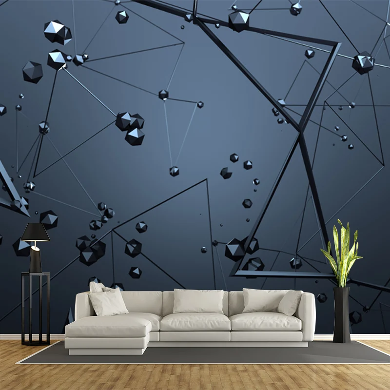 Mural de pared con formas geométricas 3D para habitación de niños, arte de pared personalizado en negro, no tejido Negro C...