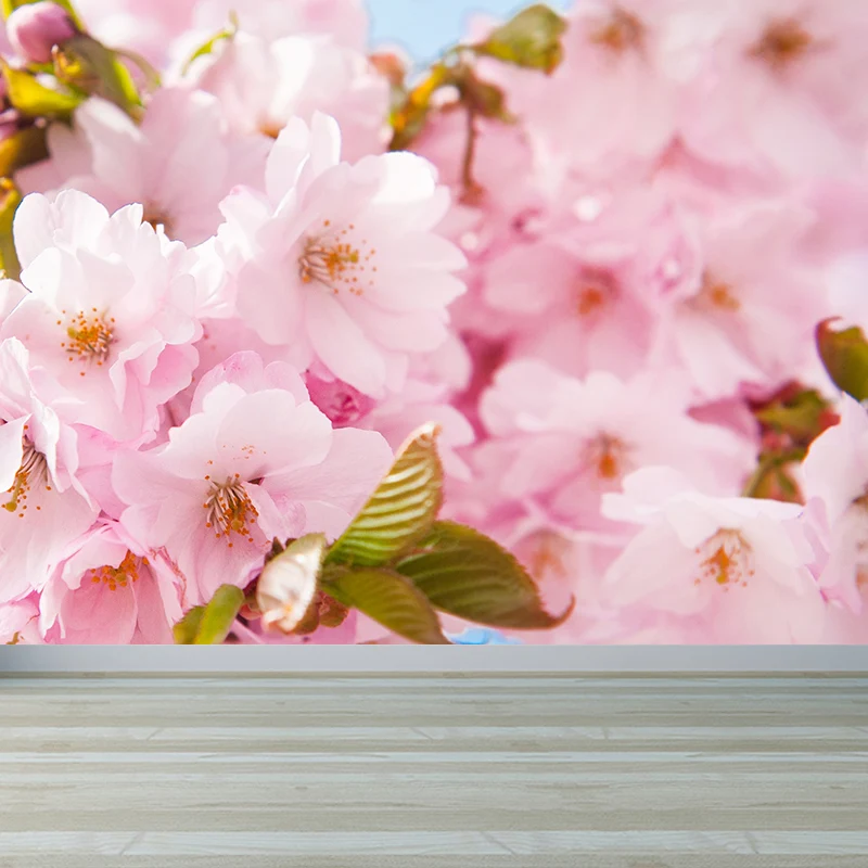 Mural de pared con gráfico de brotes de cereza, arte decorativo de pared rosa para dormitorio, impreso personalizado Rosa...