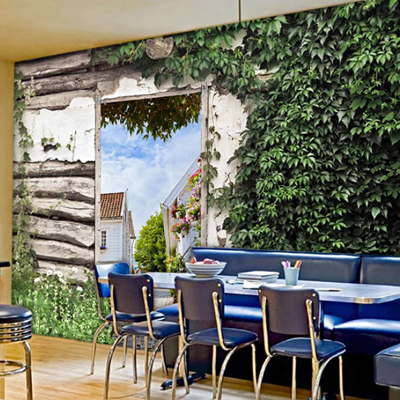 Mural de pared con planta verde, revestimiento de paredes resistente las manchas en verde suave para cafeterí Verde Clearhalo