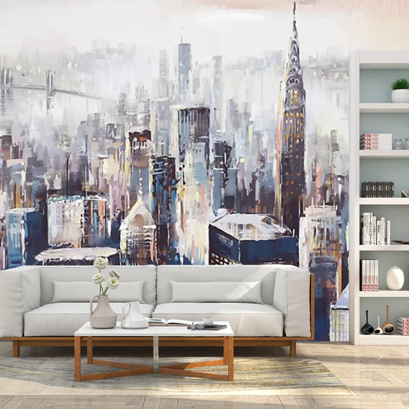 Mural de pared contemporáneo impreso personalizado con revestimiento de paredes de rascacielos urbanos decorativos para pa...