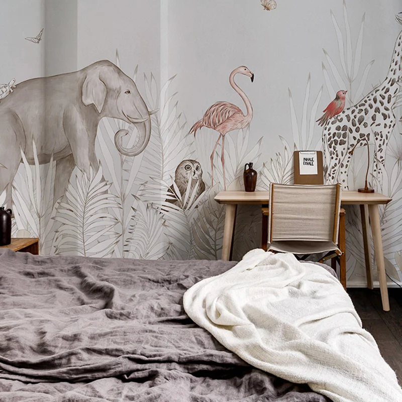 Mural de pared de dibujos animados de color suave, revestimiento de paredes resistente las manchas para el dormitorio de l...