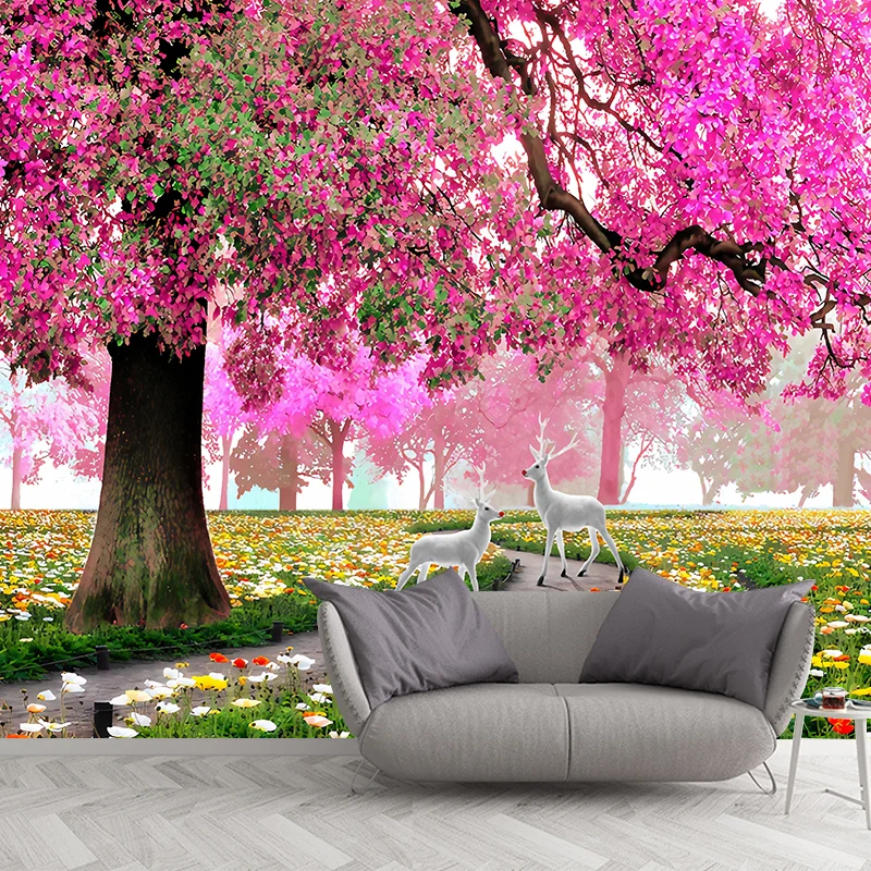 Mural de pared de flores resistente al agua, tamaño personalizado, arte de pared Simple para decoración de cafeterí Rosa C...