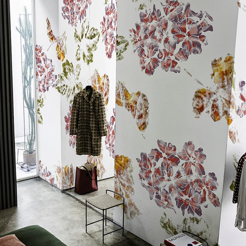 Mural de pared de flores resistente la humedad, revestimiento de paredes minimalista para decoración de sala de estar Blan...