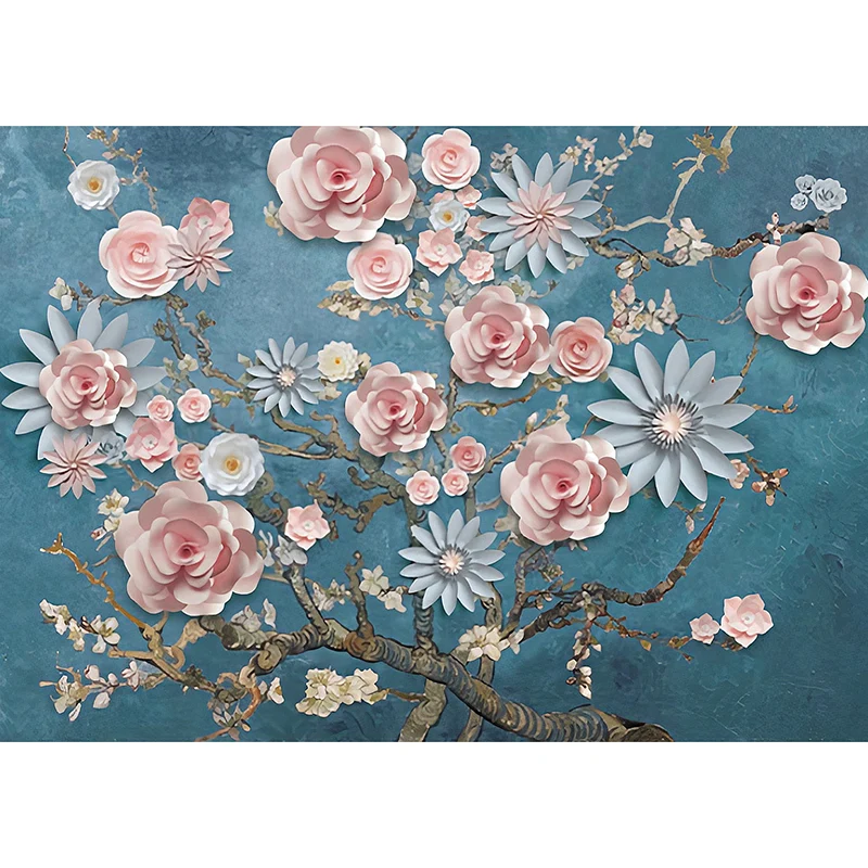 Mural de pared de flores de tamaño completo, revestimiento de paredes retro único con efecto 3D en multicolor Blanco Clear...