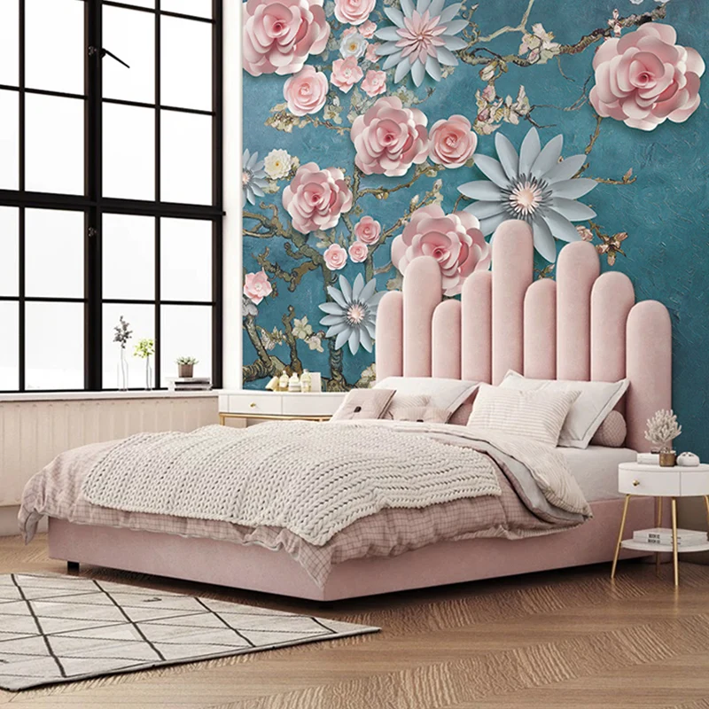Mural de pared de flores de tamaño completo, revestimiento de paredes retro único con efecto 3D en multicolor Blanco Clear...