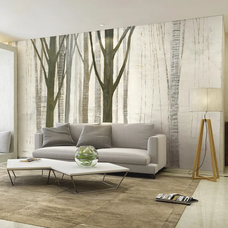 Mural de pared gigante, revestimiento de paredes de tela no tejida con árbol verde oscuro para decoración, hecho medida Ve...