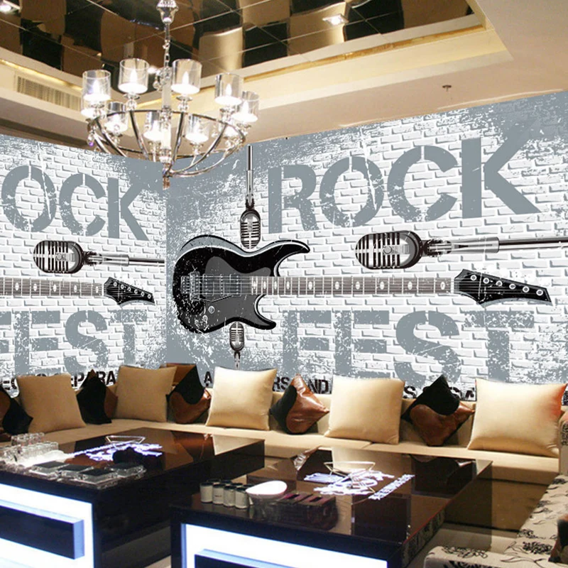 Mural de pared de guitarra en gris, revestimiento de pared moderno para pared decorativa Gris Clearhalo