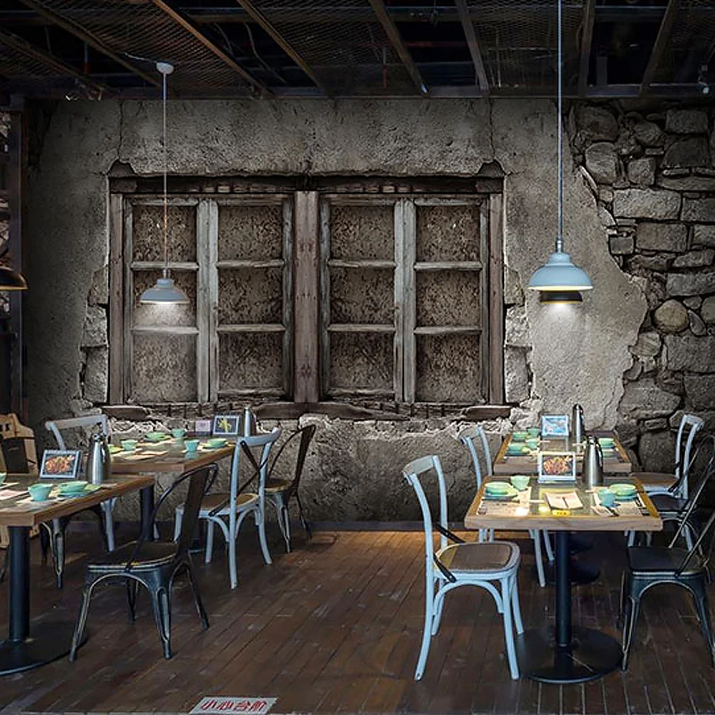 Mural de pared de ladrillo con impresión 3D de novedad retro con revestimiento de pared para ventana de celosí completa en...