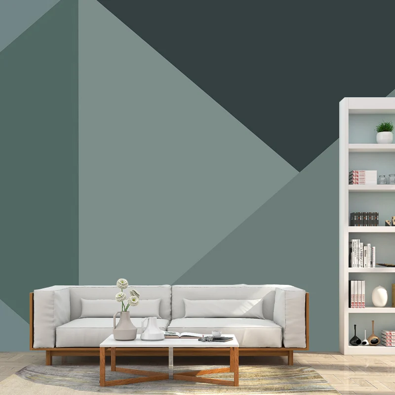 Mural de pared minimalista extra grande en arte de pared de triángulo verde, tamaño personalizado disponible Verde Clearhalo