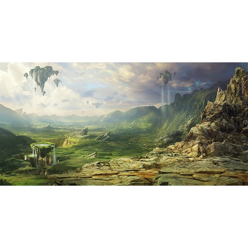 Mural de Pared Montañas Flotantes Mágicas para Salón, Verde, Hecho Medida Verde Clearhalo