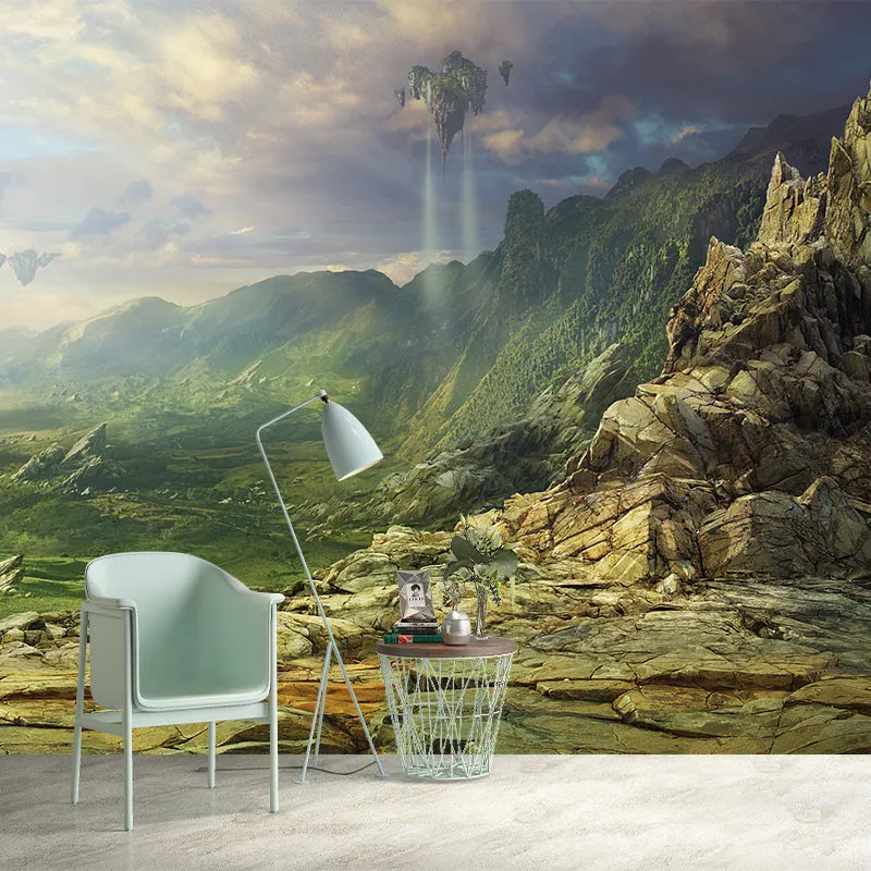 Mural de Pared Montañas Flotantes Mágicas para Salón, Verde, Hecho Medida Verde Clearhalo