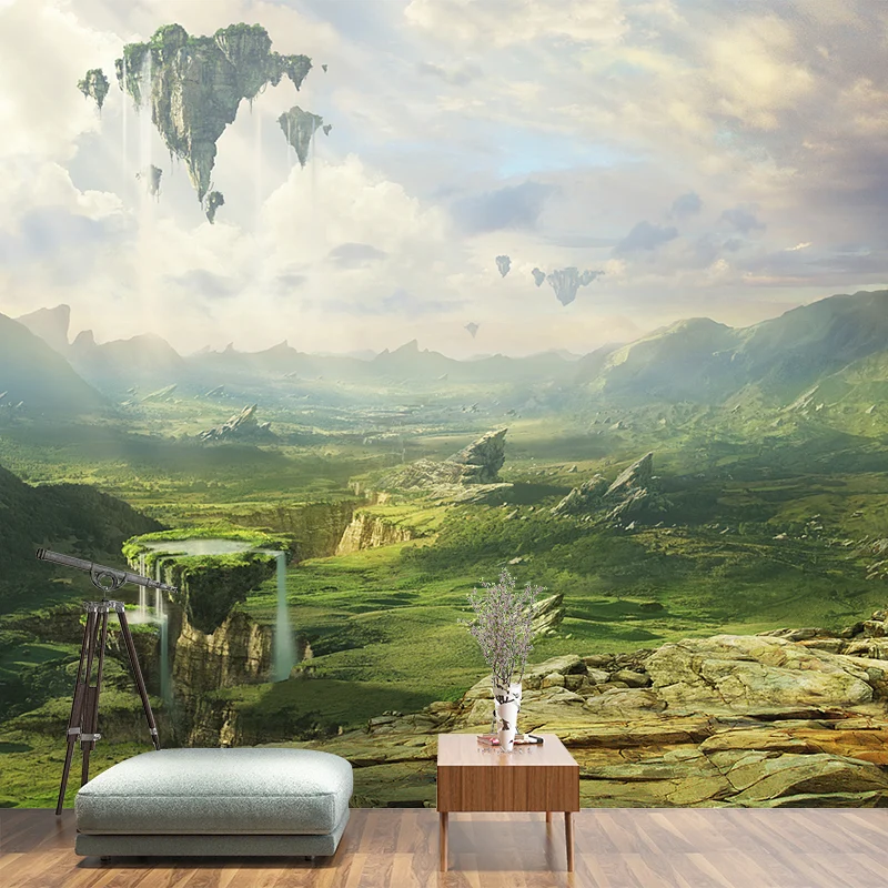 Mural de Pared Montañas Flotantes Mágicas para Salón, Verde, Hecho Medida Verde Clearhalo