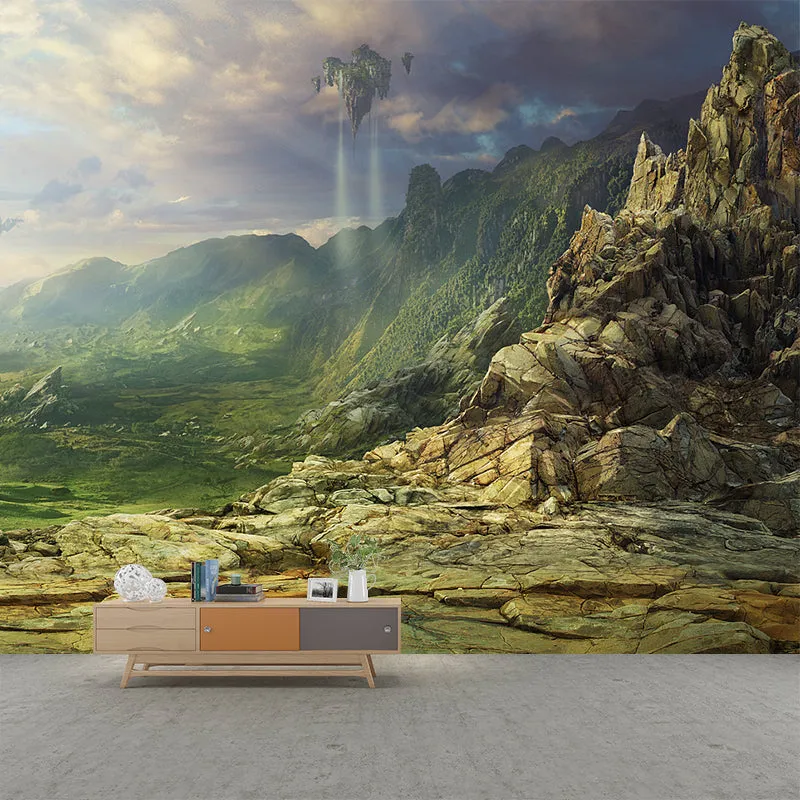 Mural de Pared Montañas Flotantes Mágicas para Salón, Verde, Hecho Medida Verde Clearhalo
