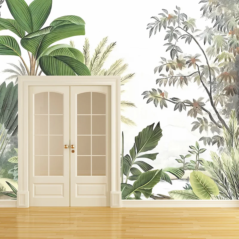 Mural de pared de planta botánica entera para decoración de habitación de invitados, arte de pared de hoja nórdica en verd...