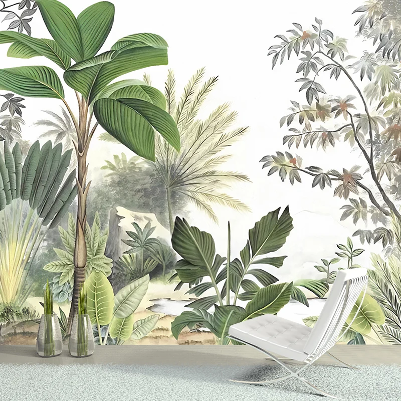 Mural de pared de planta botánica entera para decoración de habitación de invitados, arte de pared de hoja nórdica en verd...