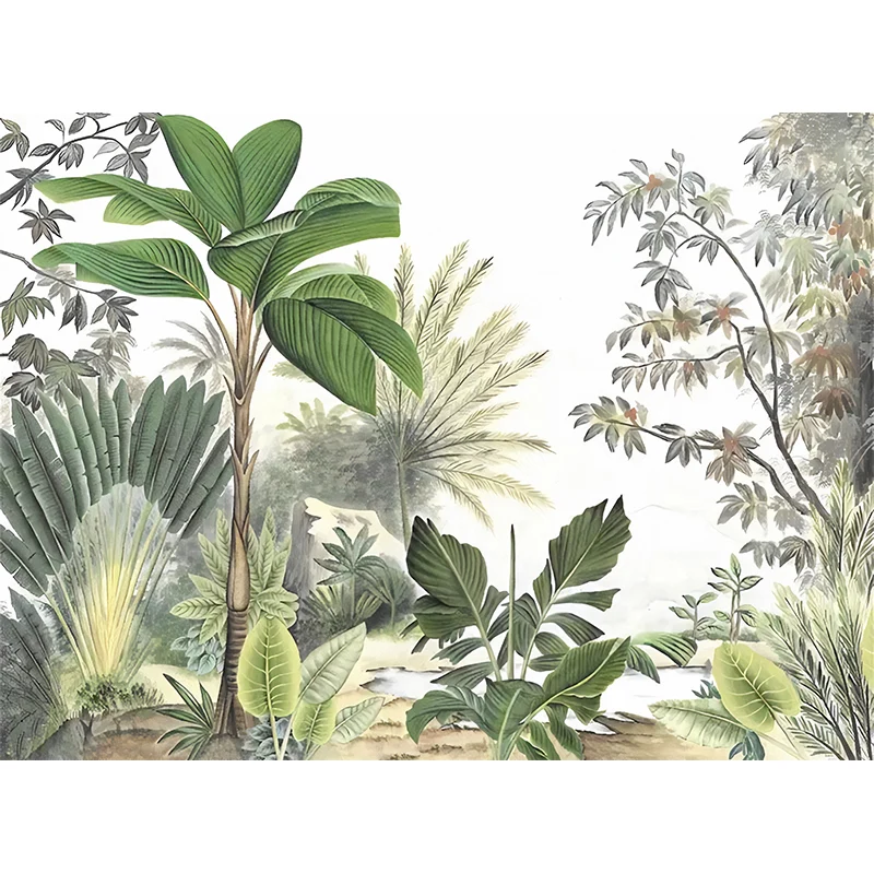 Mural de pared de planta botánica entera para decoración de habitación de invitados, arte de pared de hoja nórdica en verd...