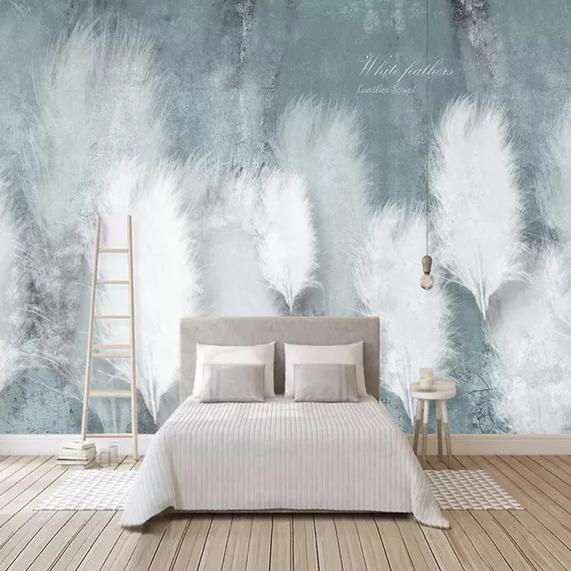Mural de pared de plumas enteras, revestimiento de pared único escandinavo en blanco pastel para pared decorativa Blanco C...