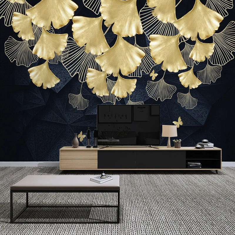 Mural de pared resistente las manchas con revestimiento de paredes Gold Ginkgo para sala de estar Oro Clearhalo