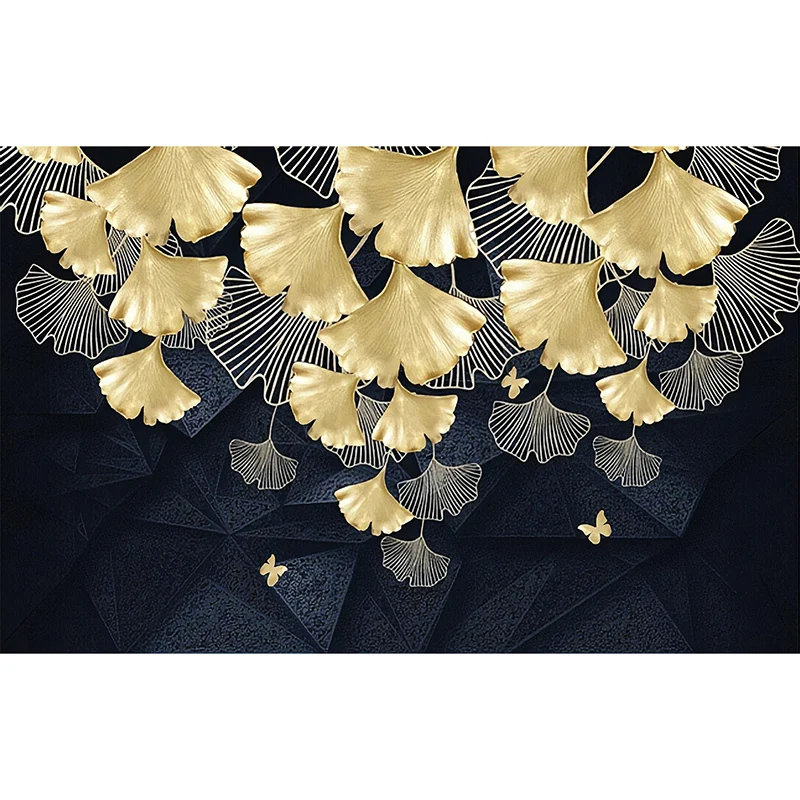 Mural de pared resistente las manchas con revestimiento de paredes Gold Ginkgo para sala de estar Oro Clearhalo