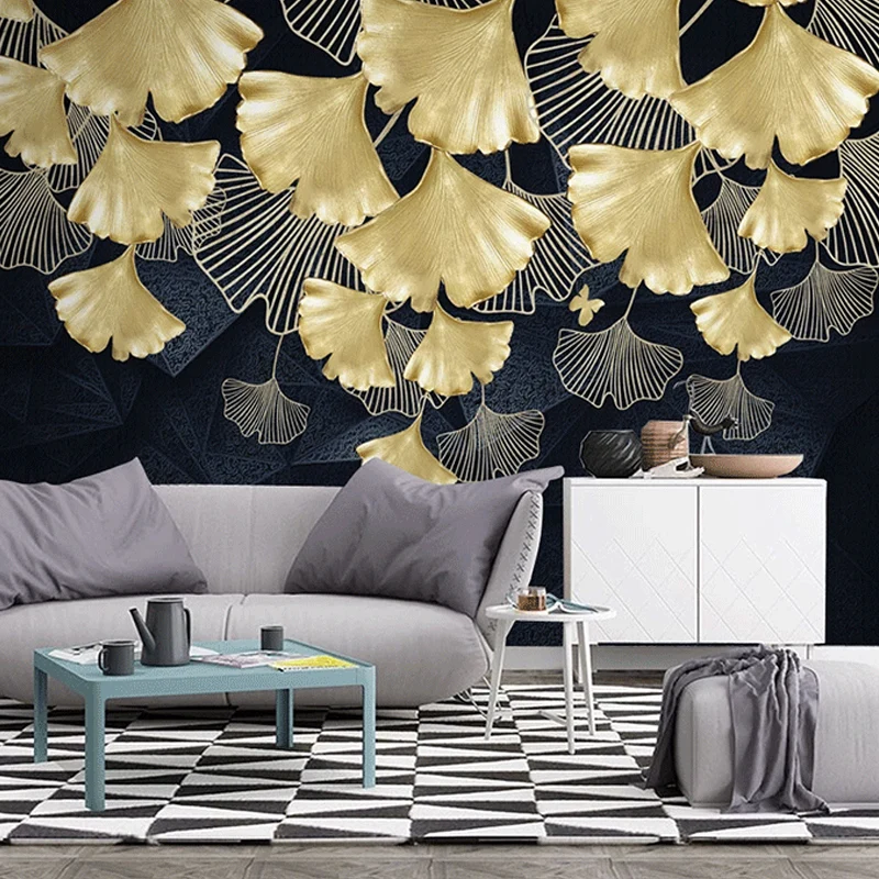 Mural de pared resistente las manchas con revestimiento de paredes Gold Ginkgo para sala de estar Oro Clearhalo