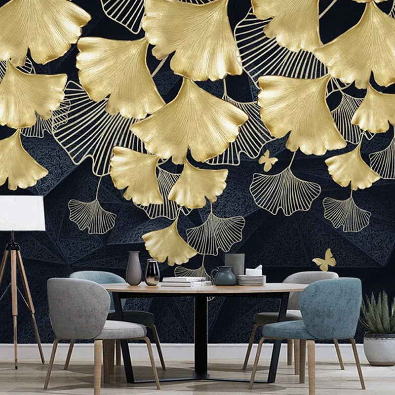 Mural de pared resistente las manchas con revestimiento de paredes Gold Ginkgo para sala de estar Oro Clearhalo