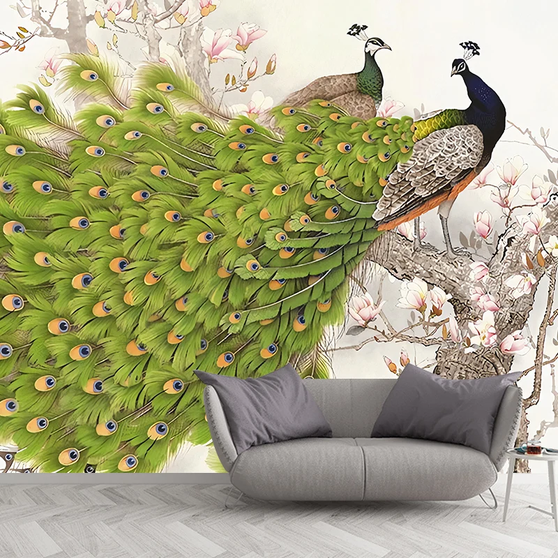 Mural de pared de tamaño personalizado con arte de pared de pavo real resistente las manchas para decoración del hogar Ver...