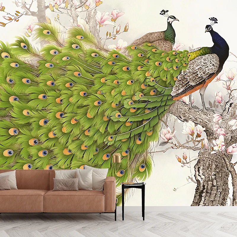 Mural de pared de tamaño personalizado con arte de pared de pavo real resistente las manchas para decoración del hogar Ver...