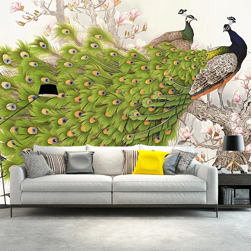 Mural de pared de tamaño personalizado con arte de pared de pavo real resistente las manchas para decoración del hogar Ver...