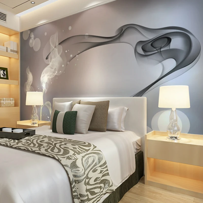 Mural de pared texturizado no tejido ahumado con impresión 3D en blanco y negro para decoración de pared de tamaño complet...
