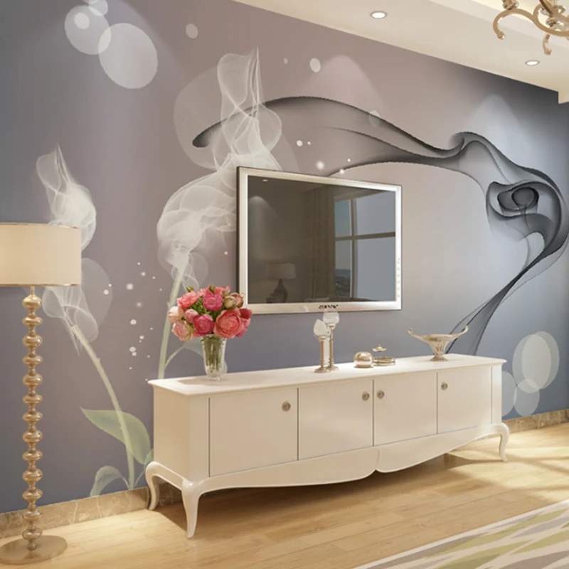 Mural de pared texturizado no tejido ahumado con impresión 3D en blanco y negro para decoración de pared de tamaño complet...