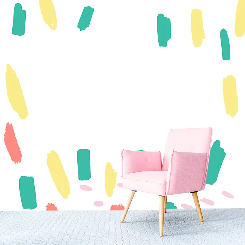 Mural de pincelada de tamaño completo para dormitorio infantil, arte abstracto de pared en verde, lavable Verde Clearhalo