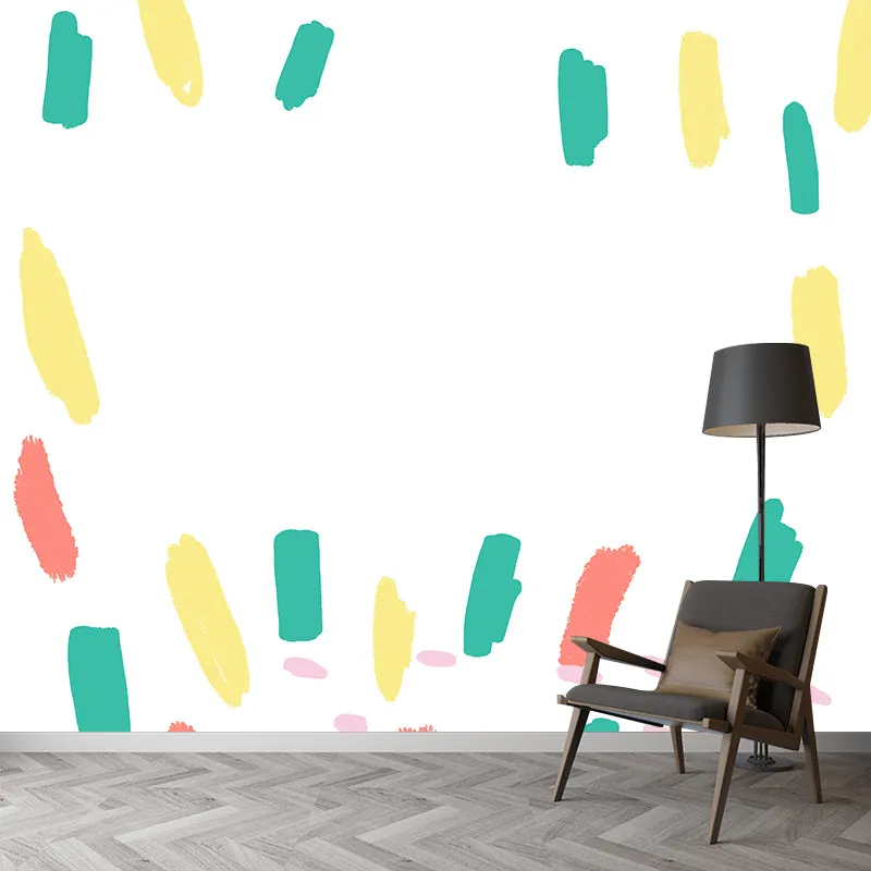 Mural de pincelada de tamaño completo para dormitorio infantil, arte abstracto de pared en verde, lavable Verde Clearhalo
