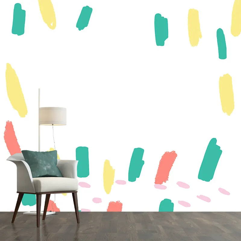Mural de pincelada de tamaño completo para dormitorio infantil, arte abstracto de pared en verde, lavable Verde Clearhalo