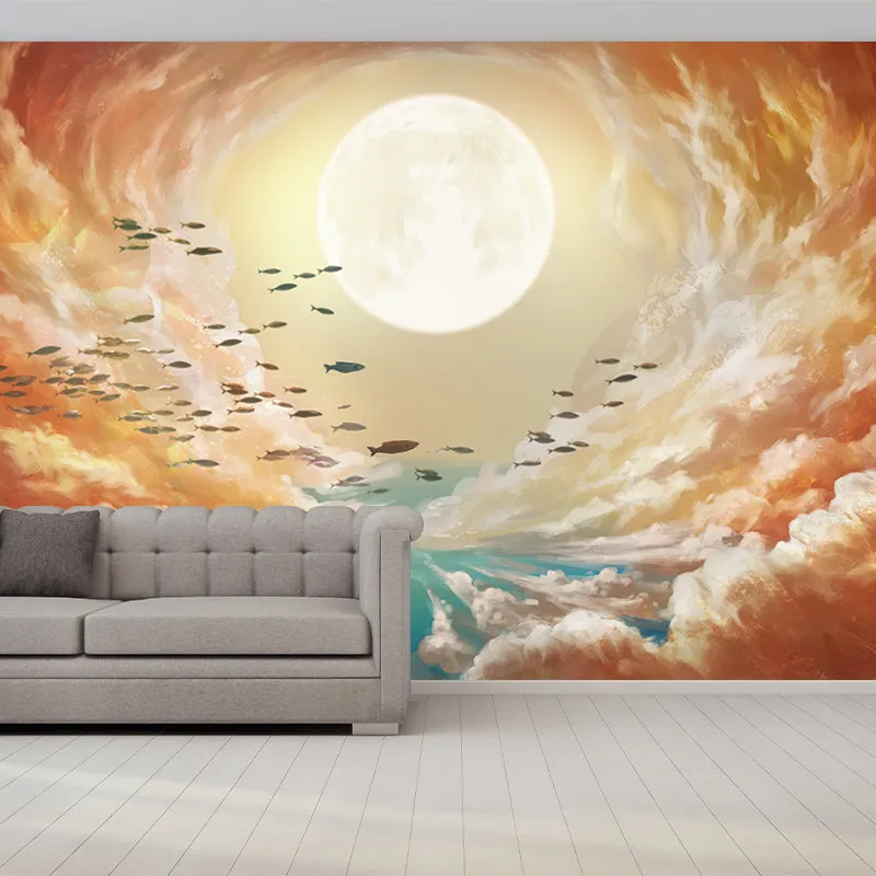 Mural de Super Luna y Nube, arte infantil amarillo-azul, revestimiento de paredes para sala de estar Amarillo Clearhalo