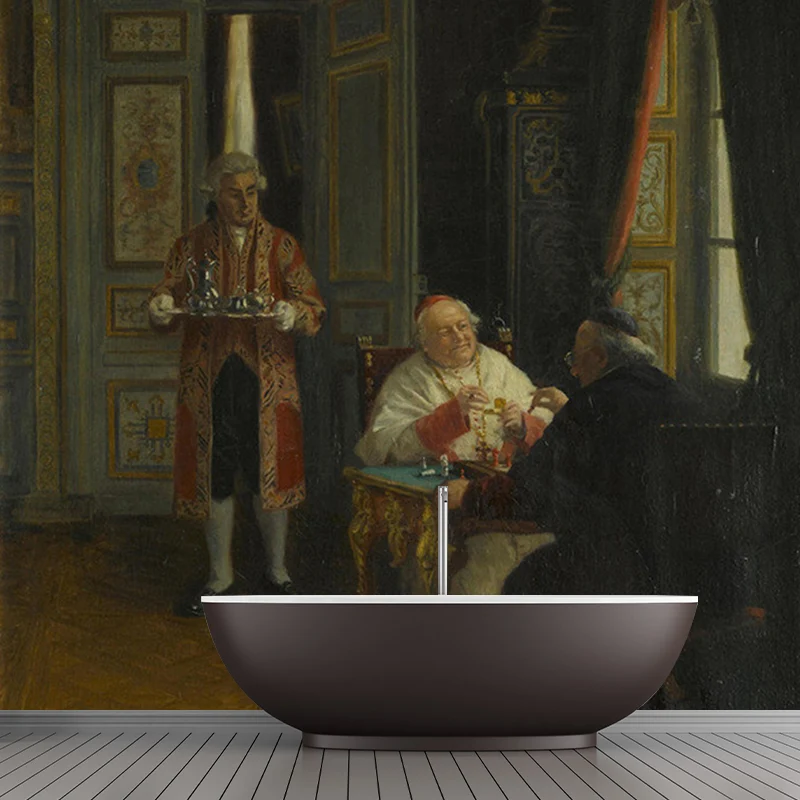 Mural de tiempo de comedor de cardenales marrones, revestimiento de paredes resistente las manchas para decoración del hog...