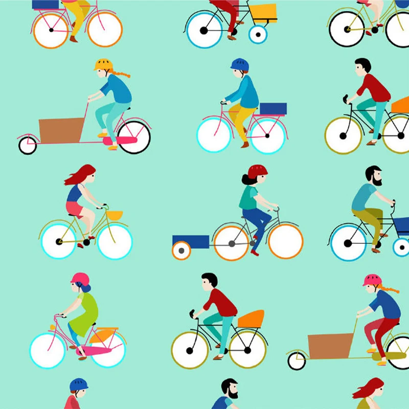 Mural de transporte en bicicleta, arte infantil, revestimiento de paredes de tela no tejida para dormitorio Aguamarina Cle...