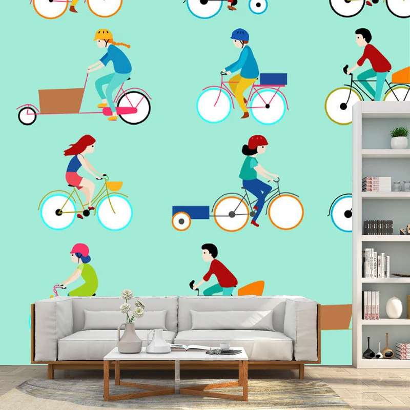 Mural de transporte en bicicleta, arte infantil, revestimiento de paredes de tela no tejida para dormitorio Aguamarina Cle...